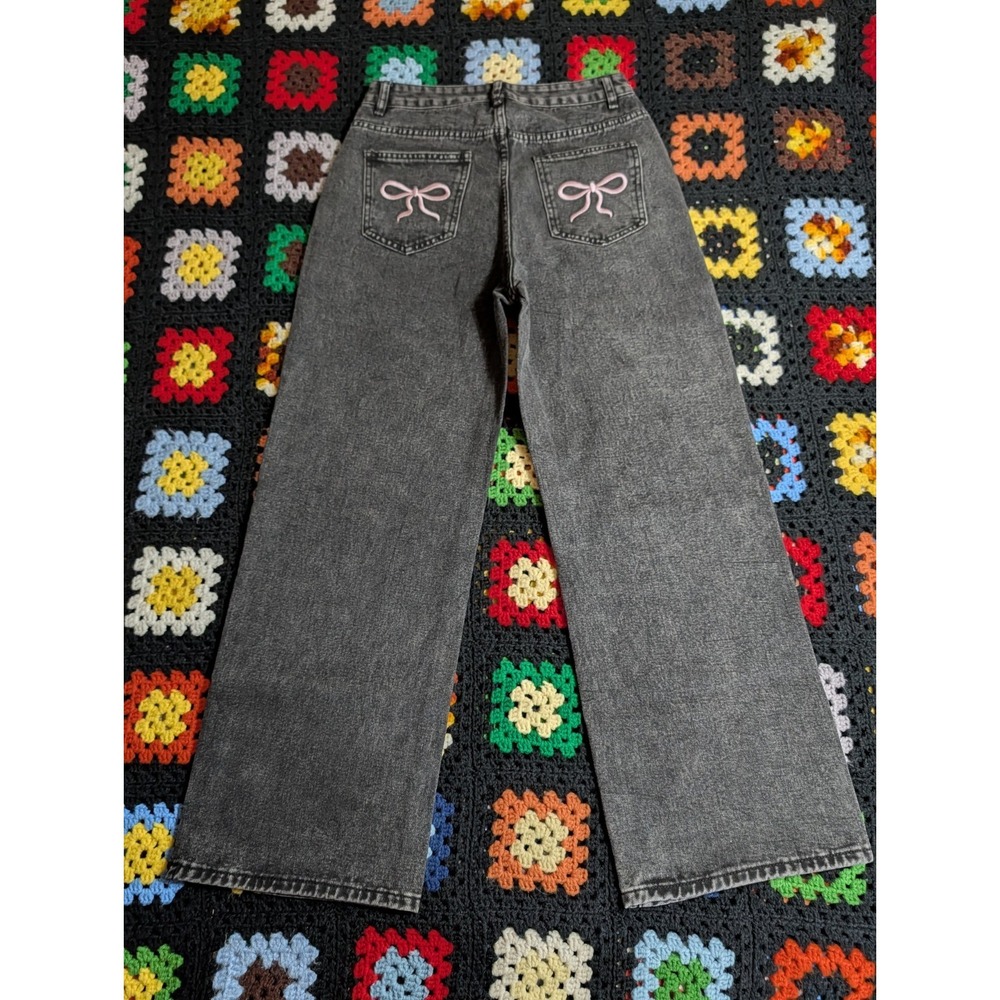 Black Wide Leg Jeans Size Large Nova Blue Brand 28" Waist Mom Jeans